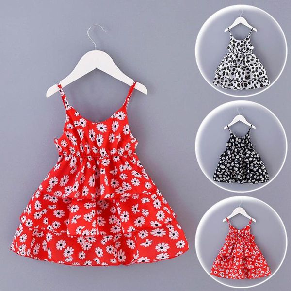 

girl's dresses born toddler baby girls sleeveless floral print princess beach suspender dress party pageant fashion, Red;yellow