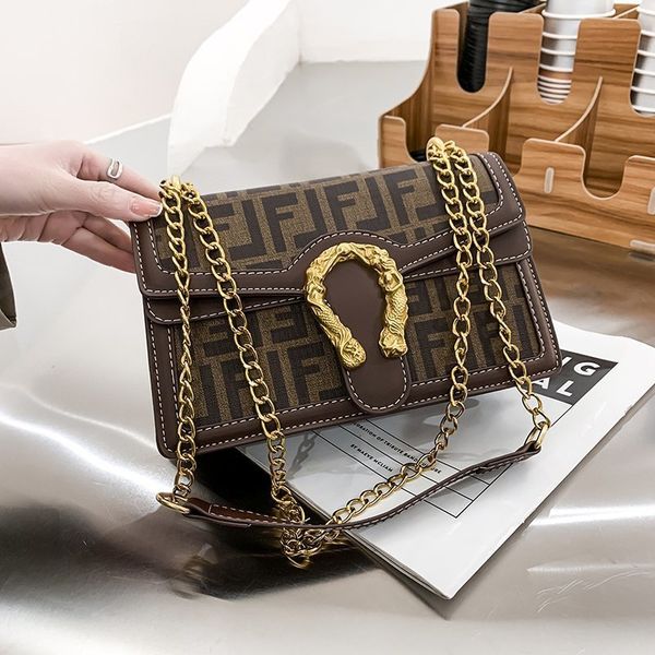 

new chain women 2021 popular f-print snakehead lock single shoulder bag pu leather satchel