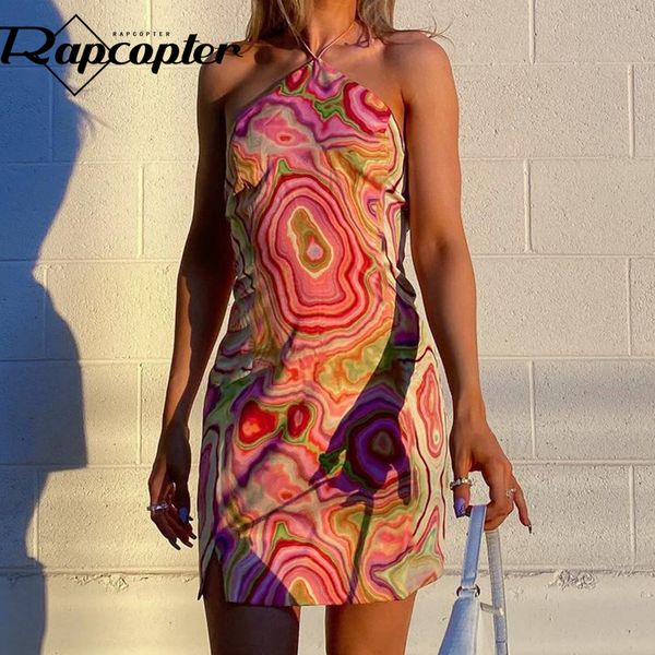 

rapcopter paisley mini dress y2k fashion halter dress backless beach sundress women vintage summer party dress streetwear, Black;gray