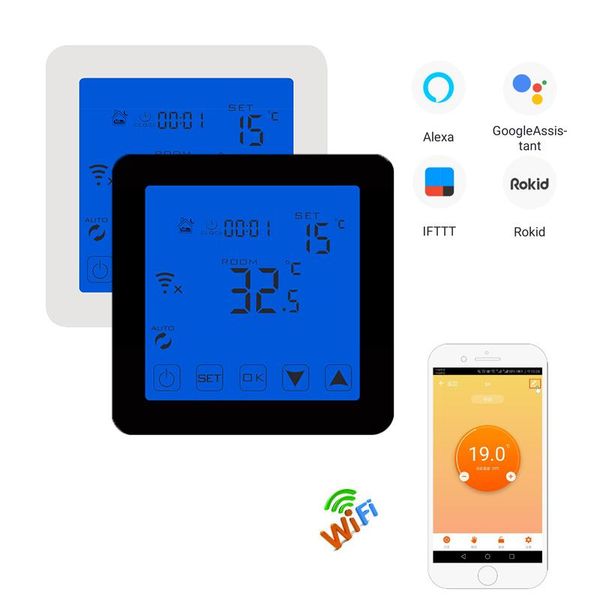 

smart home control wifi app hy08we-1 200-240v 16a 3a temperature controller room thermostat for electric or water heating system