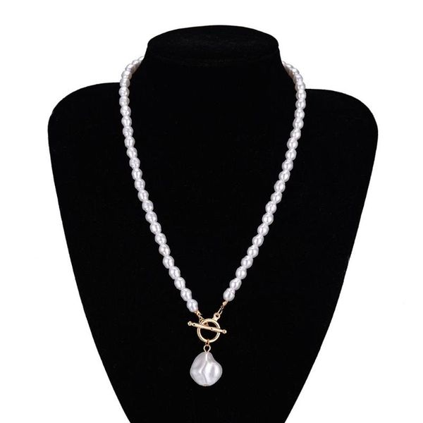 

pendant necklaces bohemia vintage elegant irregular imitation pearls necklace for women dinner party neck collar clavicle chain, Silver