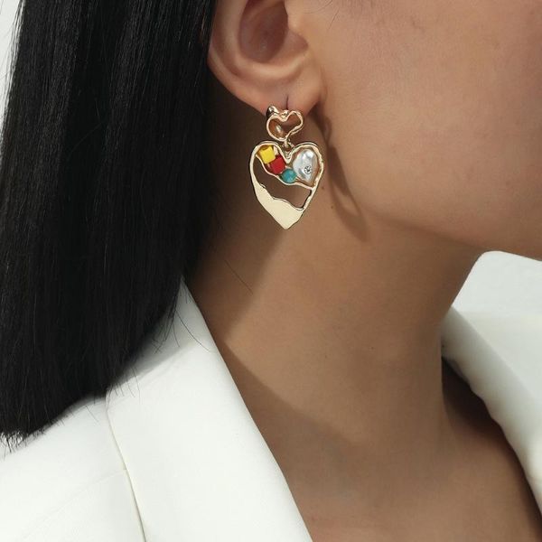 

dangle & chandelier vintage baroque pearl gravel heart shape earrings for women western cute crystal metal hanging jewelry wholesale eh065, Silver