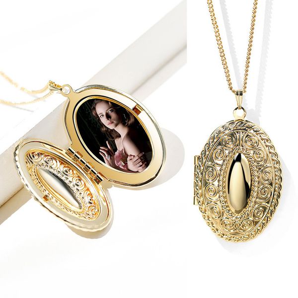 

fashion elegant pattern oval po box floating locket necklace can open the pendant a382, White
