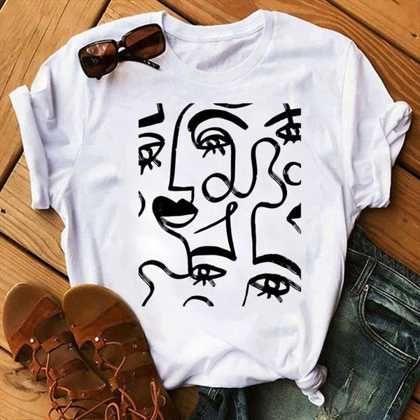 

fashion line drawing printed womens simple design female summer cute graphic, White