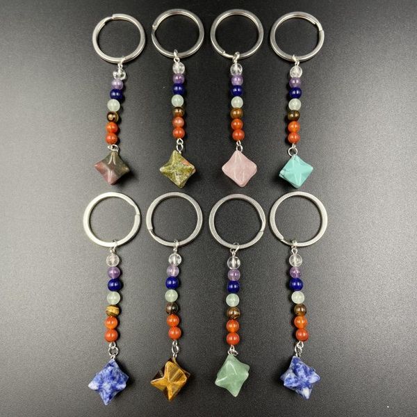 

keychains chakra gemstones beads keychain keyring silvertone star healing stone car key chain ring women gift, Silver