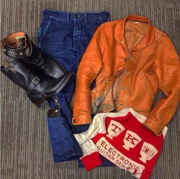 

men's leather & faux 2036 asian size super genuine goat corsack jacket, Black