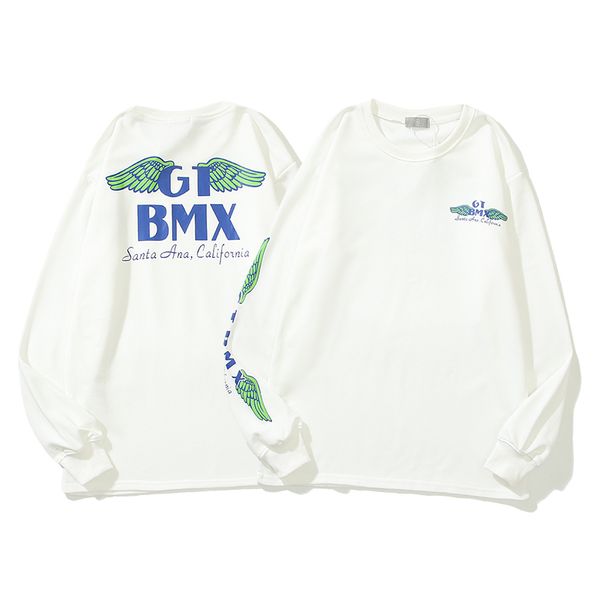 

long sleeve white t shirt men hip hop wing printting cotton tshirts men's womens oversized tee, White;black
