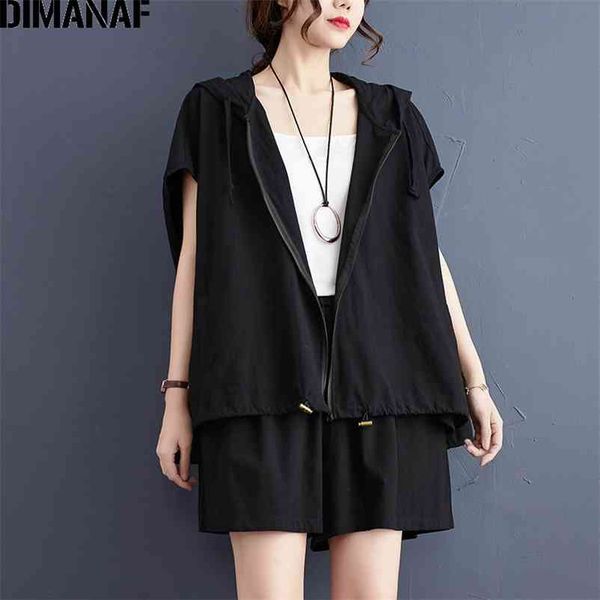 

summer plus size two pieces set suit women oversize lady zipper shorts pants loose cotton linen black 210531, White