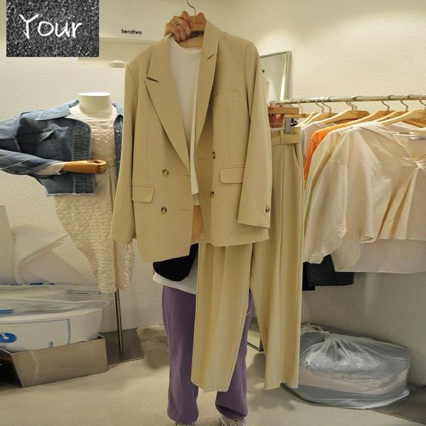 

spring women blazers coat for 2021 loose vintage double breasted long sleeve suit outwear high waist trousers harem pants women's suits, White;black