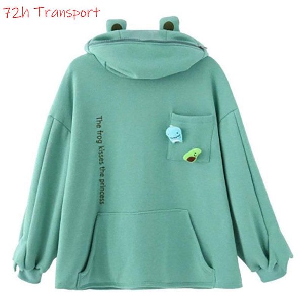 

men's hoodies & sweatshirts harajuku style hoodie women casual hooded frog pullover loose embroidery sweatshirt doll decoration clothes, Black