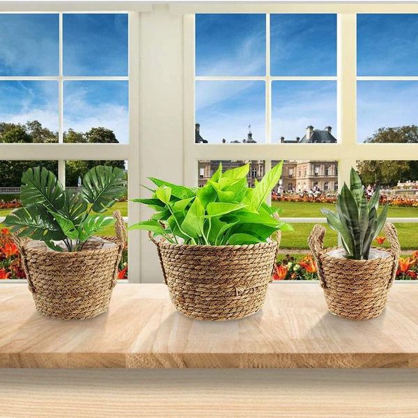 

laundry storage & organization handmade basket folding clthoes straw wicker rattan seagrass belly garden flower plant pot with handle