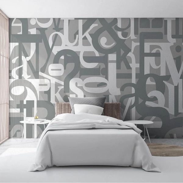 

wallpapers custom 3d po modern english alphabet grey white wallpaper for bedroom living room tv background wall paper waterproof canvas