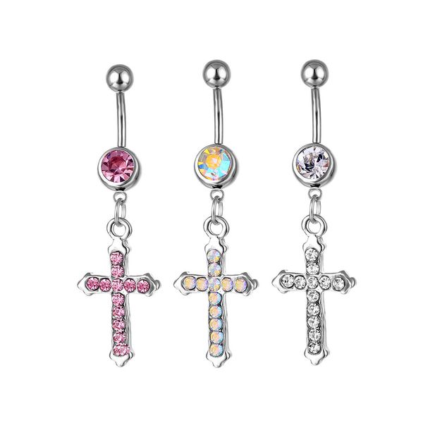 

d0016 cross belly navel button ring mix colors, Silver
