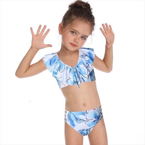 

girls printing swimsuit baby kids summer split beach swimwear childrens cute bikini bathing suit wholesale clothing, White