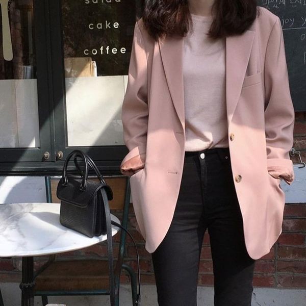

women's suits & blazers pink suit jacket autumn 2021 style small solid color ladies casual single-breasted pocket coat, White;black