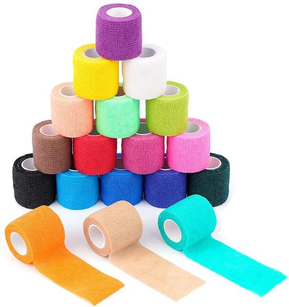 

elbow & knee pads 18 rolls self adherent wrap non woven bandage breathable pets athletic for sports ankle wrist sprains, Black;gray