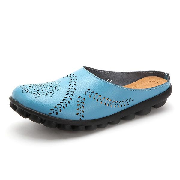 

summer women genuine leather sandals slippers ladies outdoor hollow out mules flip flops comfortable daily casual flats, Black