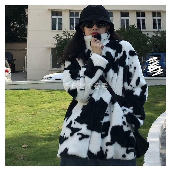 

women's hoodies & sweatshirts japanese dairy cow lamb velvet female ins autumn winter 2021 korean version cotton-padded jacket cotton p, Black