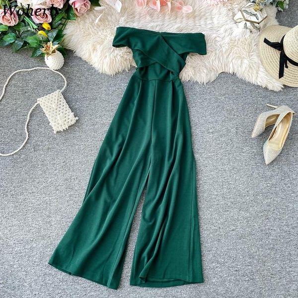 

women's jumpsuits & rompers wohebr 2021 summer fashion for women slash neck party elegant jumpsuit ladies casual off shoulder bodysuit, Black;white