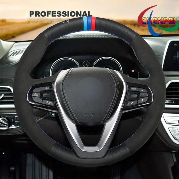 

steering wheel covers diy hand-sewn suede leather cover for g20 f44 g22 g23 g26 g30 g32 g01 car interior accessories