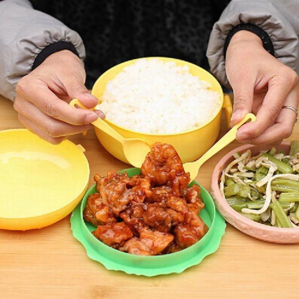 

dinnerware sets household hamburger lunch box double tier cute burger bento lunchbox children school container fork tableware