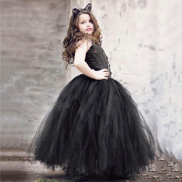 

skirts black solid girls tutu skirt kids long princess fluffy cat halloween party cosplay tulle clothes, Blue