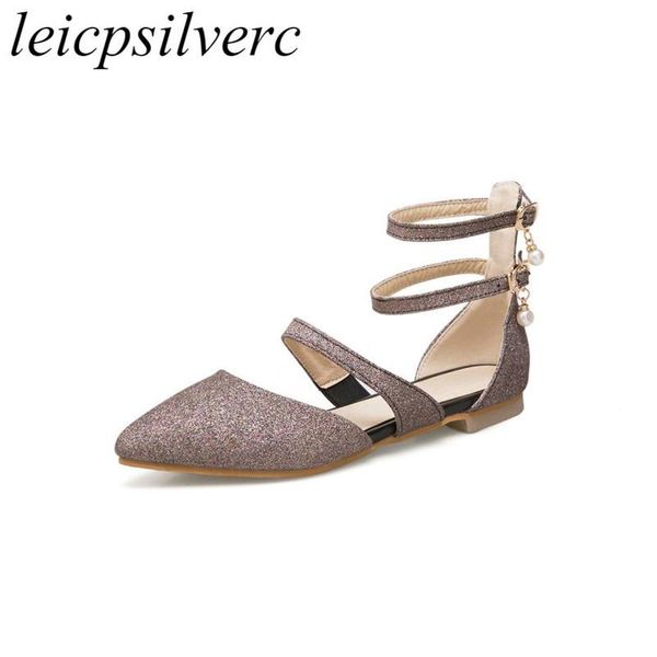 

women's sandals flat shoes 2021 summer spring buckle pearl fashion pointed toe casual office wedding gold silver purple, Black