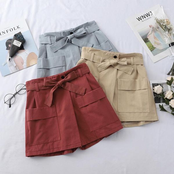 

women's shorts 2021 spring and summer solid color irregular slits bow high waist, White;black