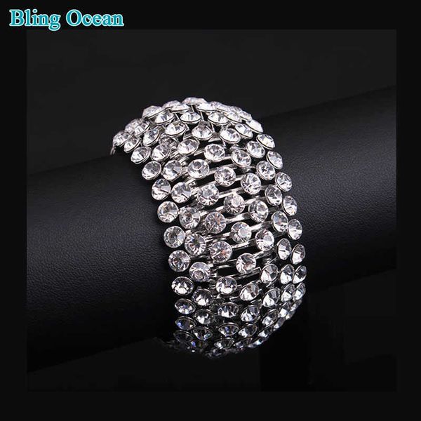 

special shining rhinestoe crystal stetch elastic women multi rows bridal wedding bangles bracelets wristband q0717, Black