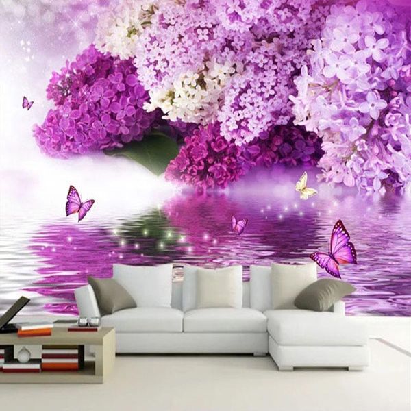 

wallpapers custom mural wallpaper 3d stereo purple flowers fresco living room bedroom background wall decor papel de parede papers 3 d
