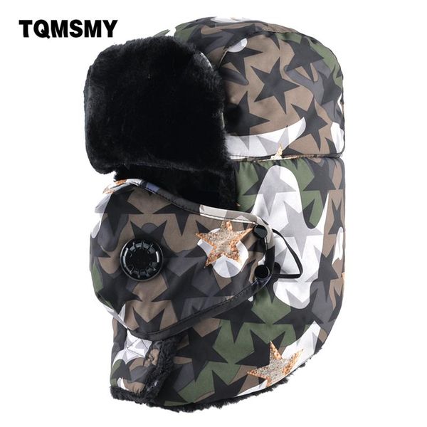 

berets tqmsmy camouflage hat men bomber hats winter cap masks thick warm ear flaps bone russian outdoor snow caps man gorros, Blue;gray