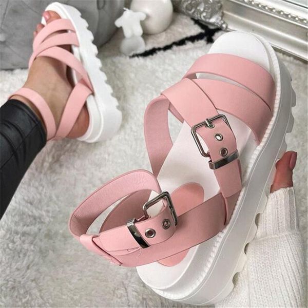 

sandals summer bottom womens large size buckle comfortable platform women slipper fashion casual shoes slides, Black