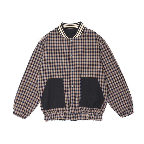 

men's coats contrast stitching plaid double-sided jaet ins tide brand bf harajuku fashion color matching coat, Black