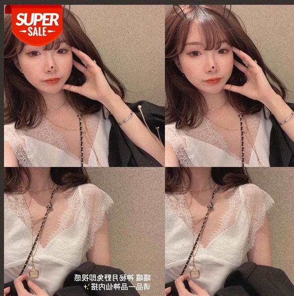 

the korean commuter lace shirt is light, sweet and tasteful ~ a high-value well-matched inner outfit #cn6c, Black;gray