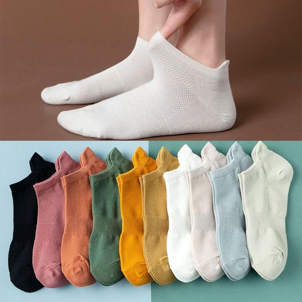 

socks & hosiery women's summer cotton mesh boat thin solid color light mouth harajuku shallow, Black;white
