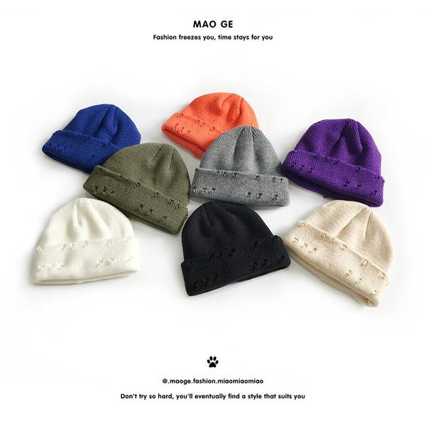 

beanies autumn winter warm men's women's cap woolen knitting holes to make old hedging caps riding solid color without eaves hat