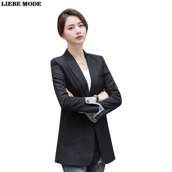

autumn women's long blazers solid dark light grey black pockets formal suits jackets office ladies notched outerwear &, White;black