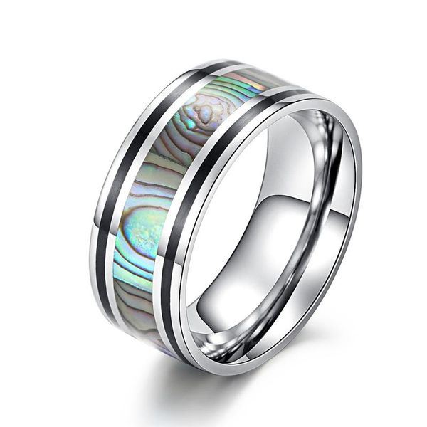 

wedding rings fashion simple design carbon fiber for women vintage titanium steel abalone slice shell men's jewelry finger jewelr, Slivery;golden