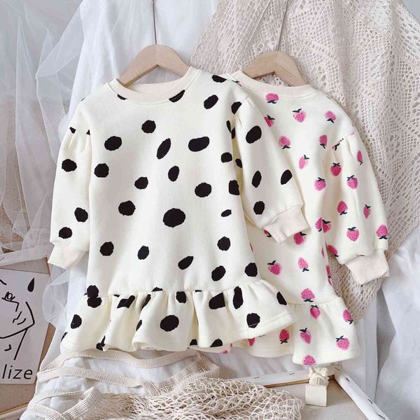 FocusNorm Sonbahar Kış 1-8Y Güzel Bebek Çocuk Kız Elbise Desen Baskı Uzun Kollu Ruffles A-line Elbise 2 Stil Q0716
