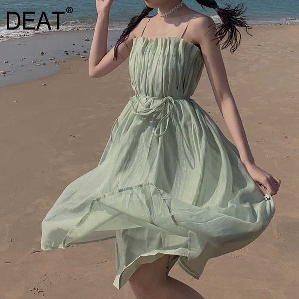 

[deat] summer fashion loose fit high waist knee-length sleeveless solid color chic elegant dress women 13q354 210527, Black;gray