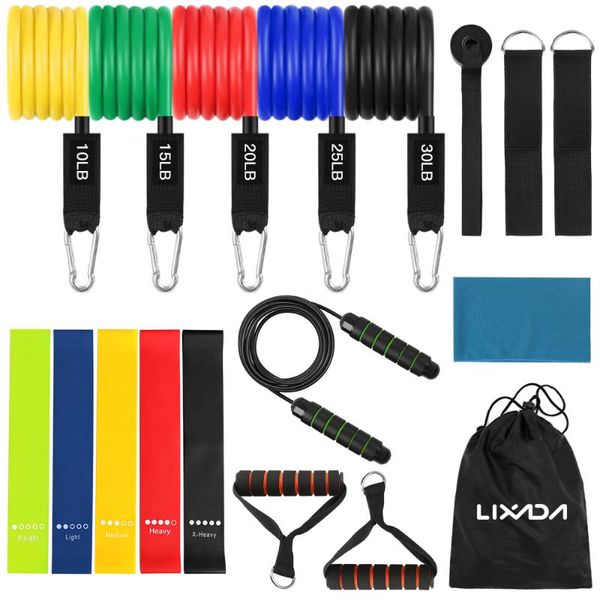 

lixada 18 pcs resistance bands set tube loop jump rope handles door anchor ankle straps home gym yoga pilates fitness