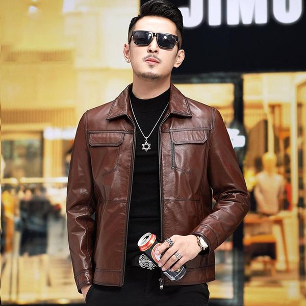 

jacket coat genuine slim men leather jackets and coats short spring autumn mens men's & faux, Black