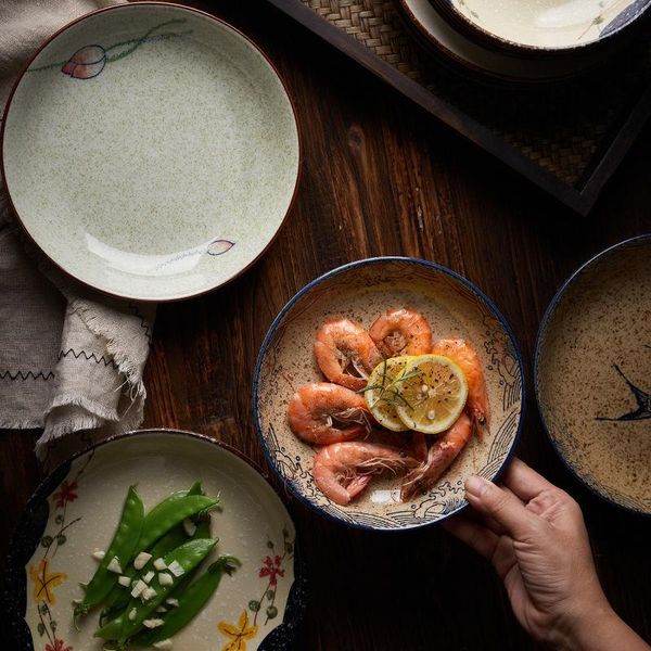 

dishes & plates 7 / 8 inch japanese underglaze ceramic plate retro vegetable home western main meal dumpling salad rice