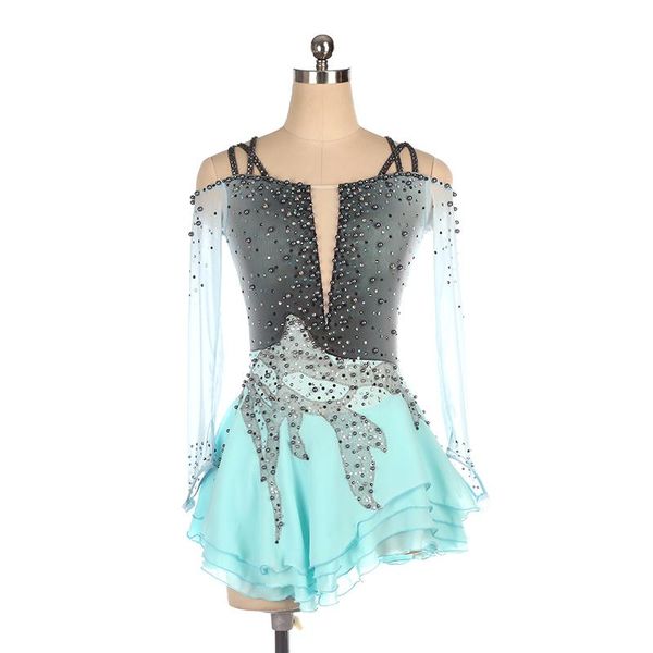 

stage wear custom-made ladies and girls figure skating skirts for performance or competition with crafts beads, Black;red