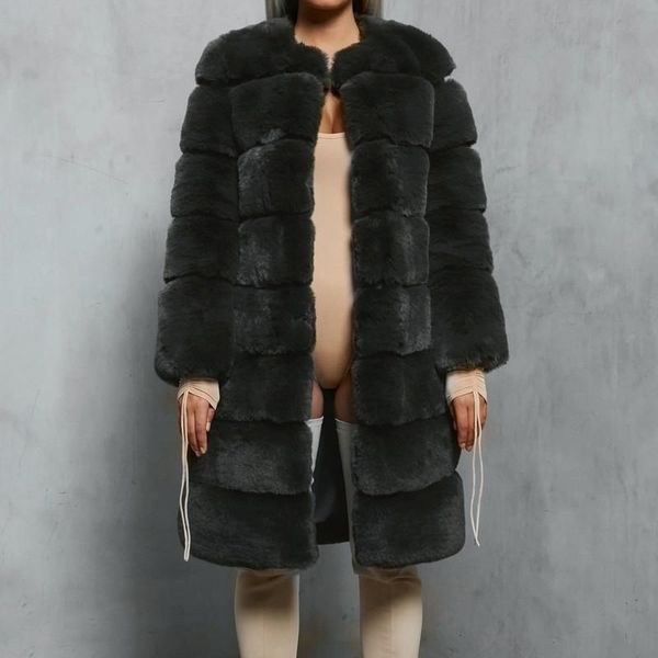 

women's fur & faux 2021 fashion outerwear fluffy overcoat plus size winter furry long jacket women luxury thick super warm coat, Black
