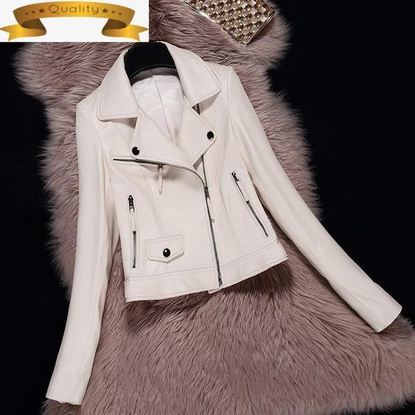 

women jacket genuine leather spring autumn natural sheepskin coat female 2021 motorcycle biker jackets chaqueta cuero mujer women's & f, Black