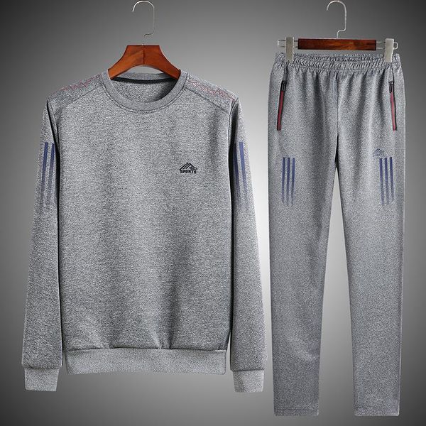 

men's tracksuits fashion men set long sleeve striped hoodie pant male tracksuit two pieces outdoors gyms casual sportswear suit 4xl 5xl, Gray