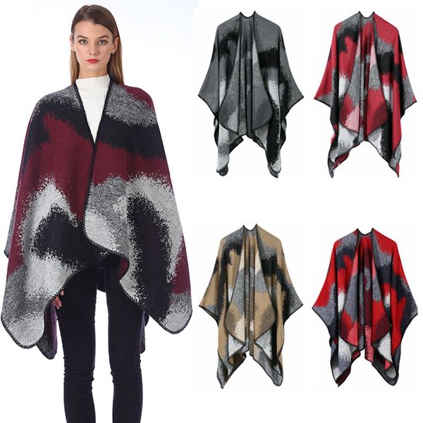 

women vintage plaid poncho fashion lady scarf wrap knit cashmere scarves girl winter cape cardigan blankets cloak shawl tta1817, Blue;gray