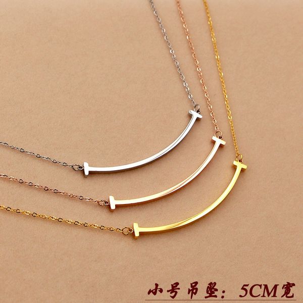 

korean simple temperament size t letter necklace for me, lovely her smile face item, Silver