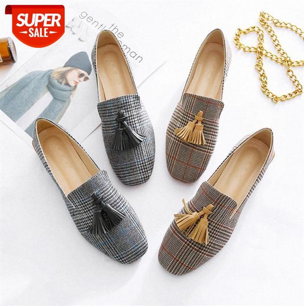 

european and american plaid single shoes large size thick heel loafers women #xf43